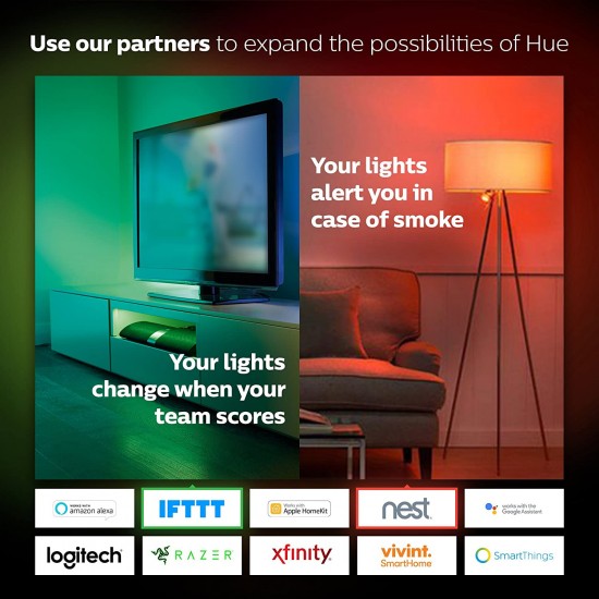 PHILIPS Hue Ambiance A19 60W LED Equivalent Smart Bulb Starter Kit Compatible with Amazon Alexa, Apple Home Kit and Google Assistant (Multicolour) - 4