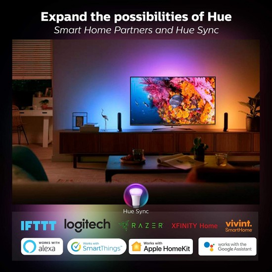 PHILIPS Hue Ambiance A19 60W LED Equivalent Smart Bulb Starter Kit Compatible with Amazon Alexa, Apple Home Kit and Google Assistant (Multicolour) - 4