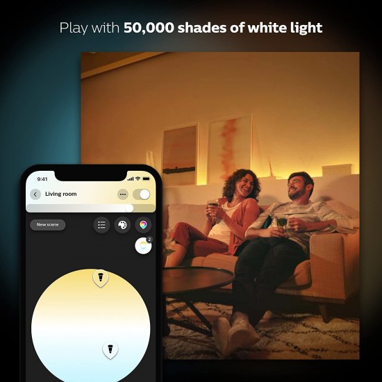 PHILIPS Hue Ambiance A19 60W LED Equivalent Smart Bulb Starter Kit Compatible with Amazon Alexa, Apple Home Kit and Google Assistant (Multicolour) - 4