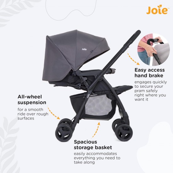 Joie Mirus Lightweight Baby Stroller-Pram with Reversible Handle, Hand Brake and One-Hand Fold, Buggy for Kids 0-2 Years(Upto 17.5 Kg), Ember, 1 Count(Pack of 1)(S1703Aaemb000), Black