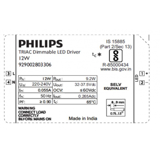 PHILIPS CertaDrive LED Driver 12W 0.265A (Triac Dimmable)